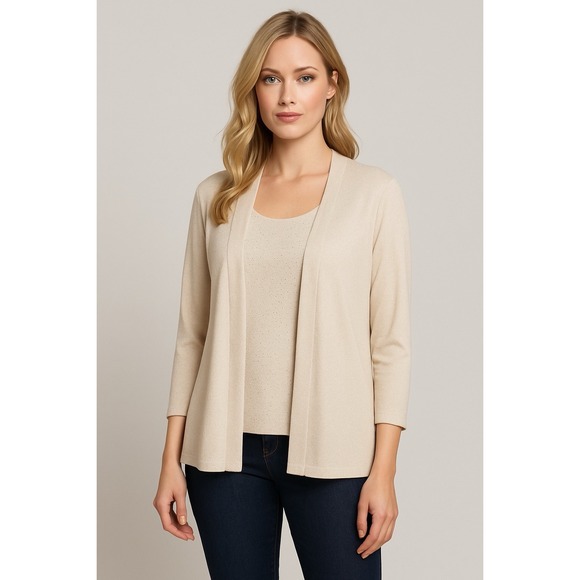 Alex Evenings Sparkly Twin Set Jacket Tank Top XL Women's Taupe Mother Bride - Picture 1 of 10